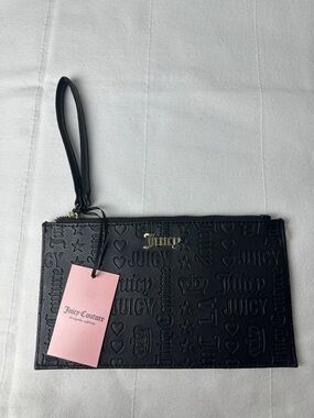 Juicy Couture Black Embossed Wristlet Clutch with Gold Logo